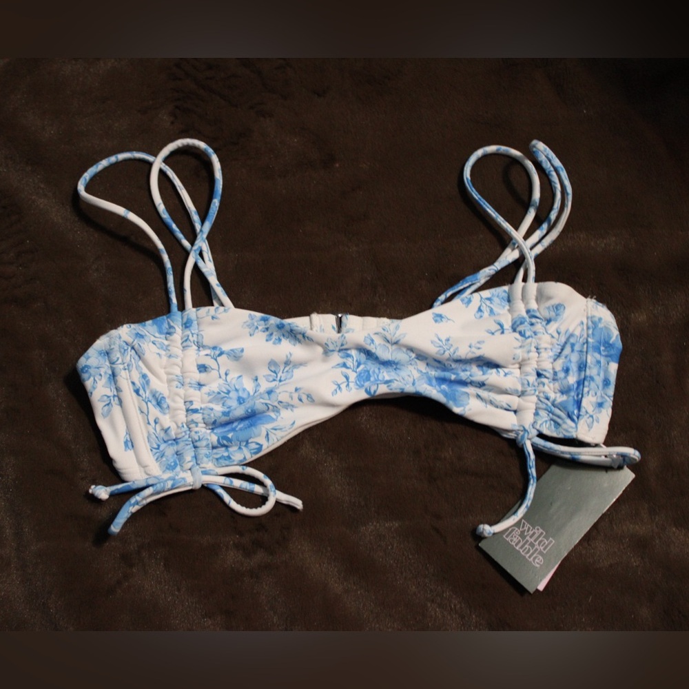 wild fable White and Blue Floral Bikini Top